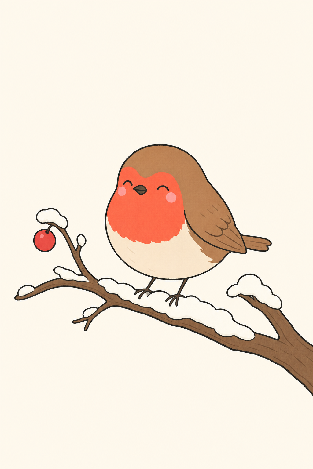 A robin in the snow cover