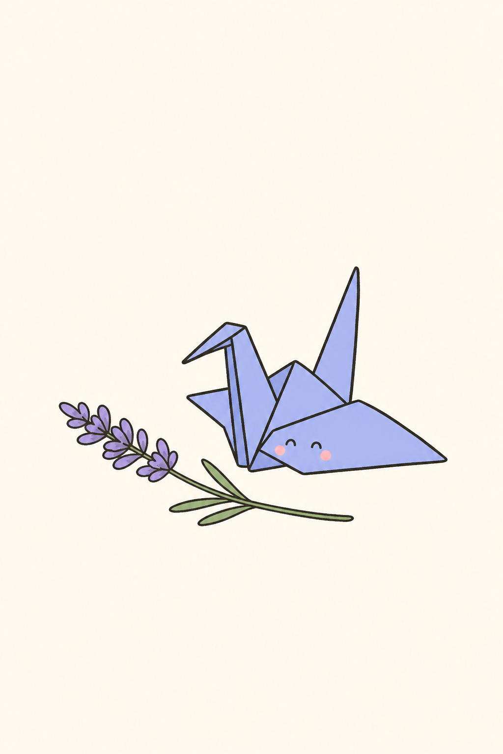 Paper crane & lavender, Sympathy card cover